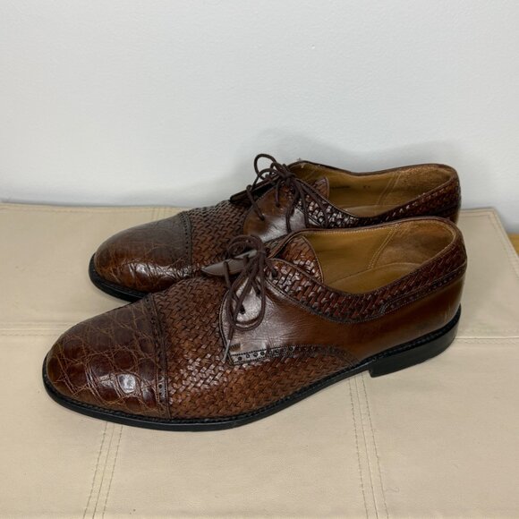 Mezlan Mens Dress Shoes Woven Leather Genuine Crocodile Croc Brown Size 11 W main image 8